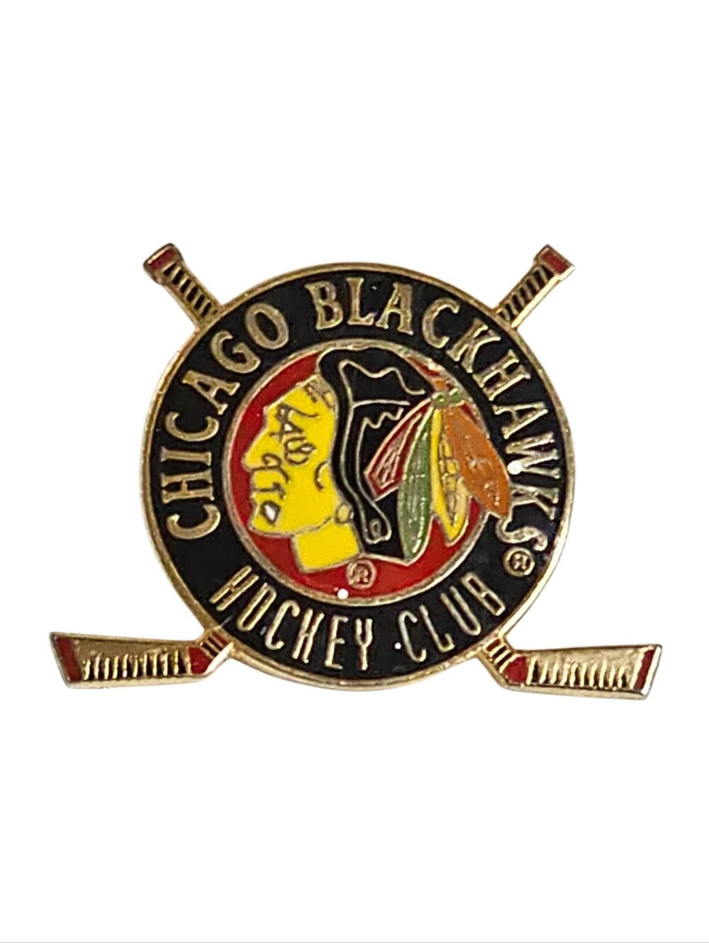 Vtg 1993 Chicago Blackhawks Hockey Club Lapel Hat Pin Peter David Crossed Sticks